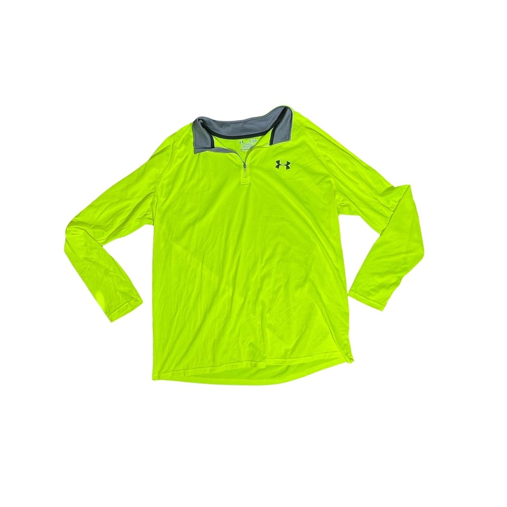 Under Armour HeatGear Mens XL Neon Yellow Quarter Zip Long Sleeve Pullover Shirt